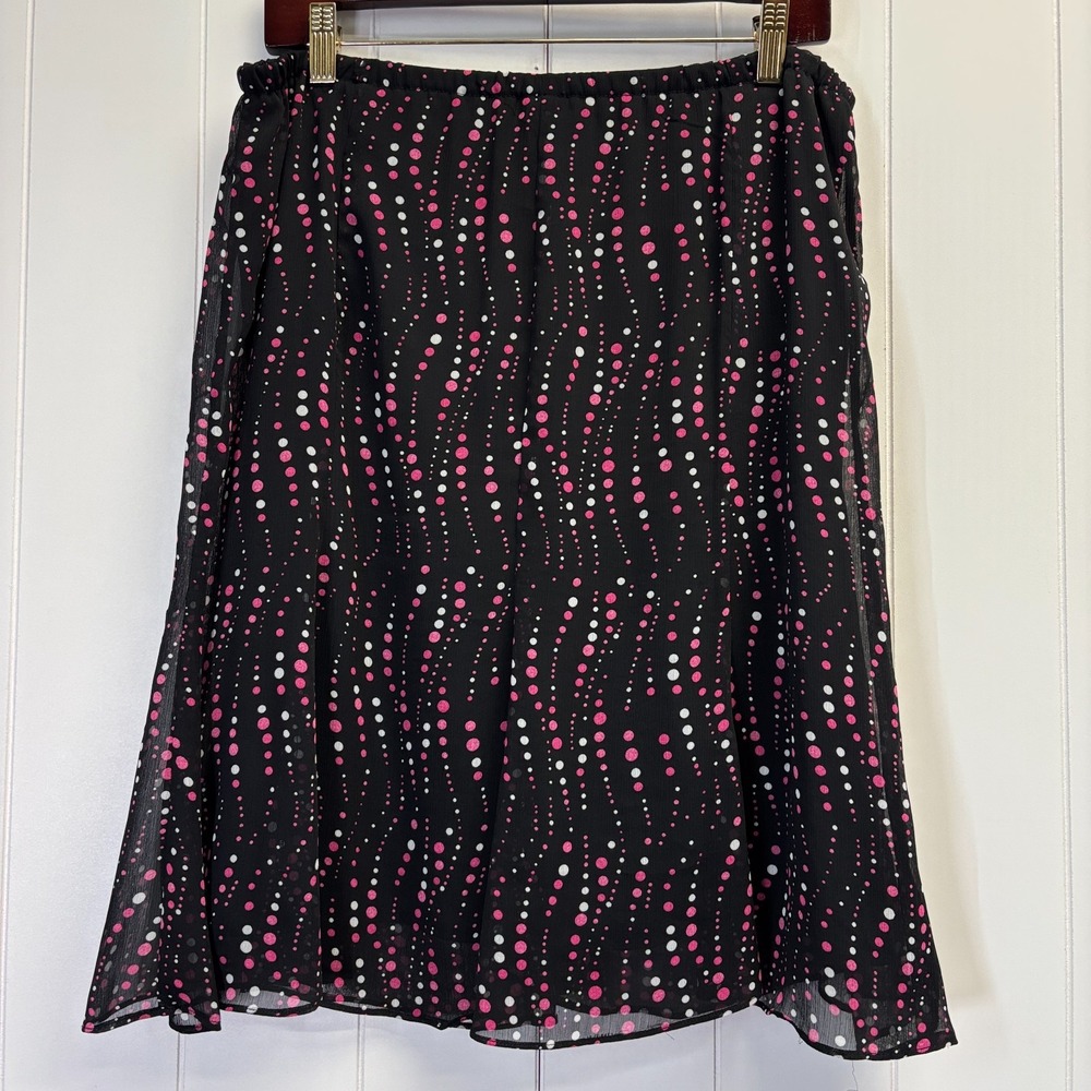 Vintage Womens Y2K Polka Dot Chiffon Flare Skirt Size 10P Flowy Career Office